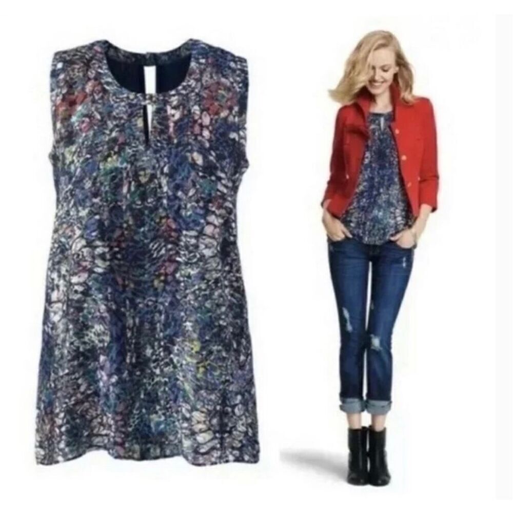 Cabi Stained Glass Keyhole Tank Top Sleeveless Top Small #3093‎